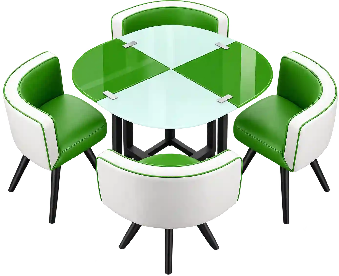 Green round dining table set from Dining Table Suppliers in Qatar.