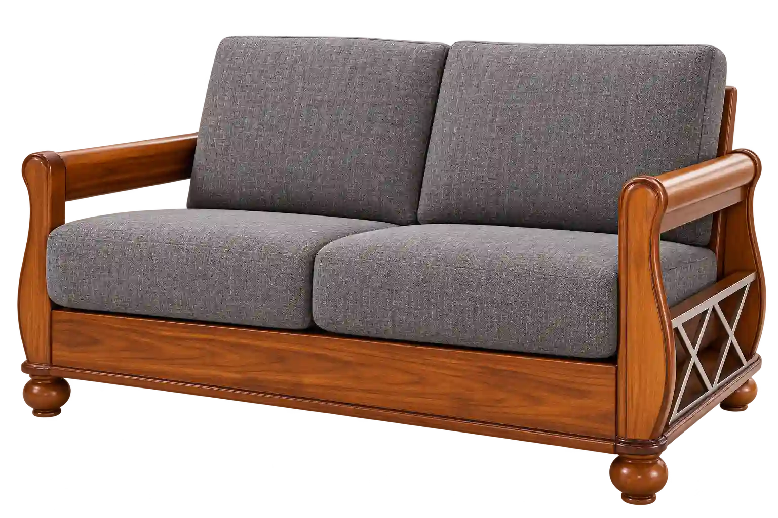 Grey upholstered wooden-frame sofa from couch suppliers in Doha for a warm and elegant interior.