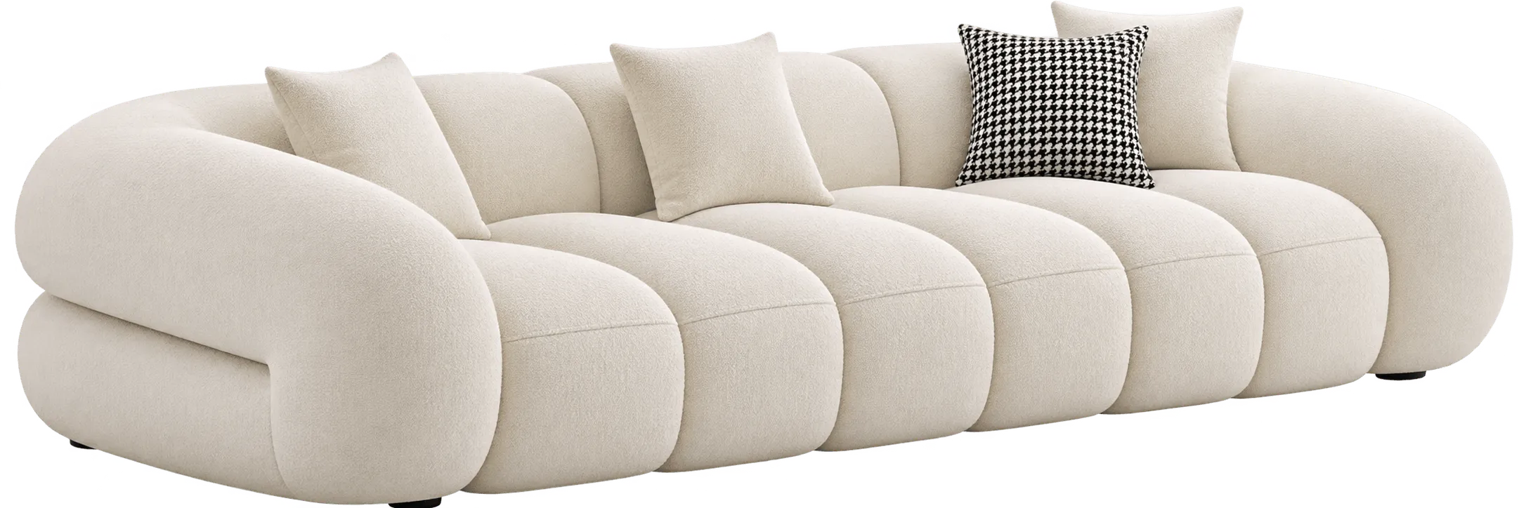 Low-profile cream sofa with rounded modular seat sections.