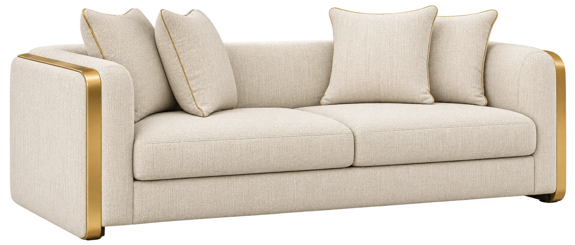 Ivory three-seater sofa with square arms and plush cushions.