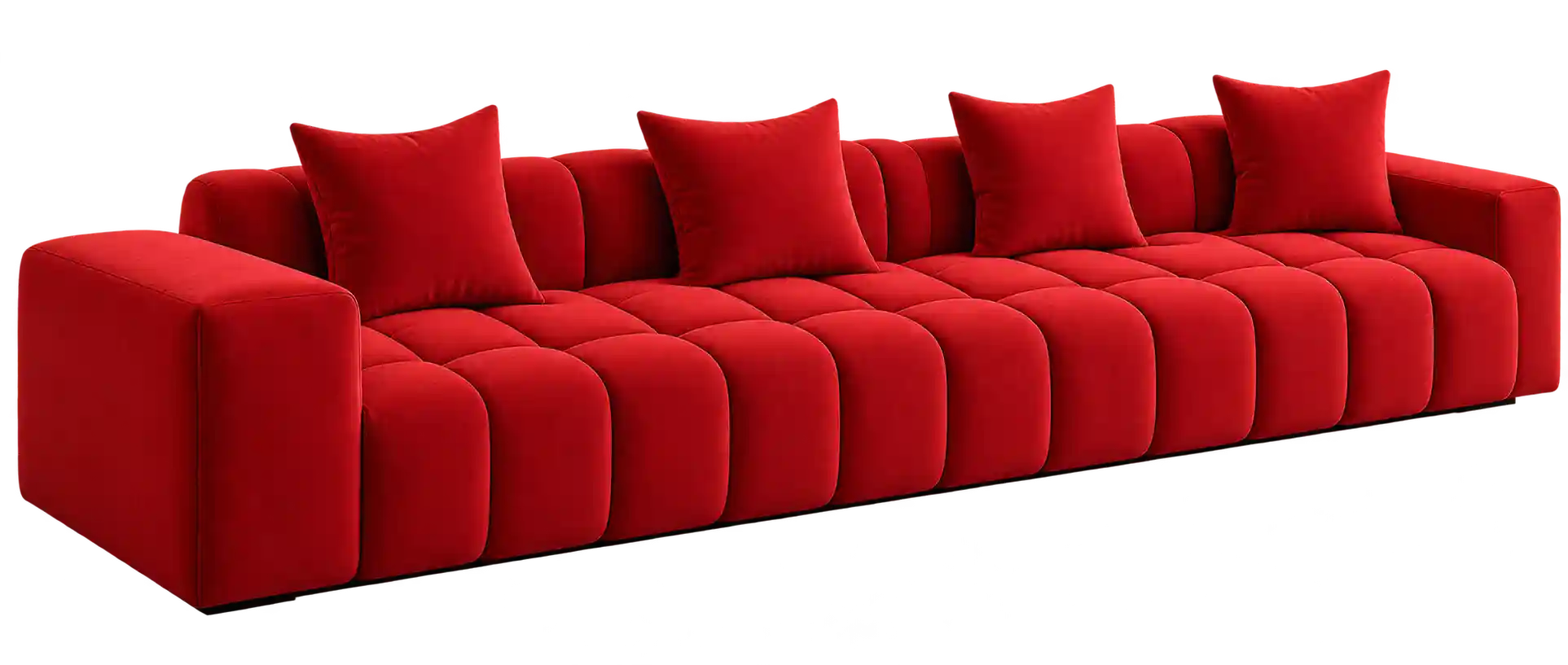 Red four-seater modular sofa Qatar with matching back cushions and a bold contemporary design.