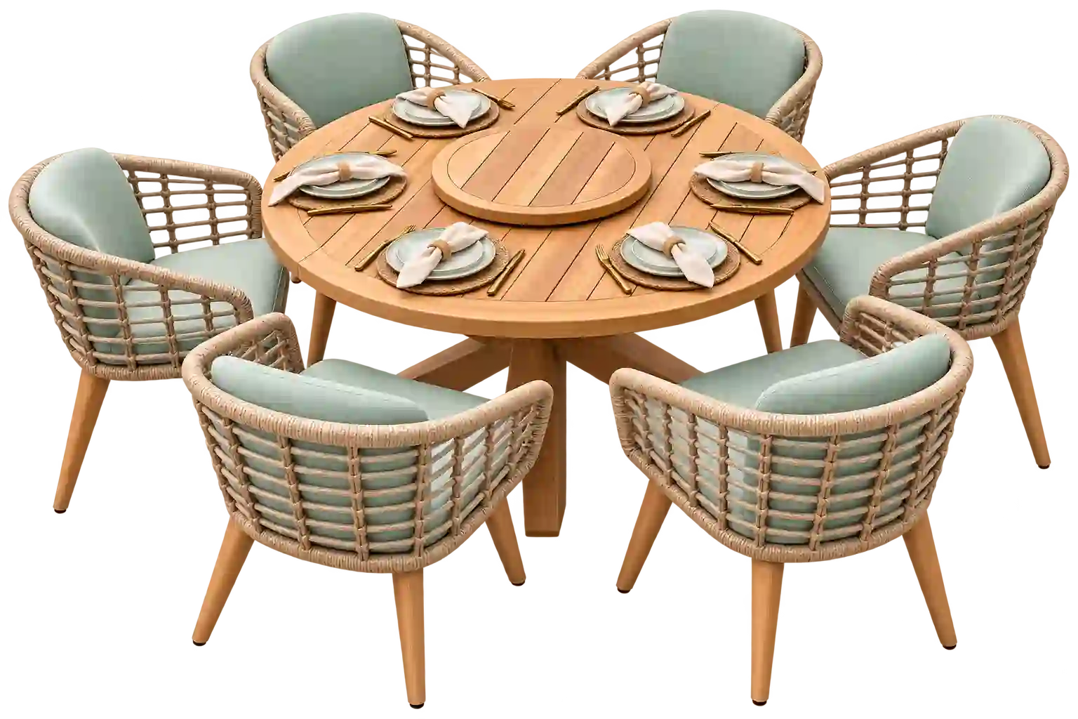 Round wood dining table set from Dining Table Suppliers in Qatar.