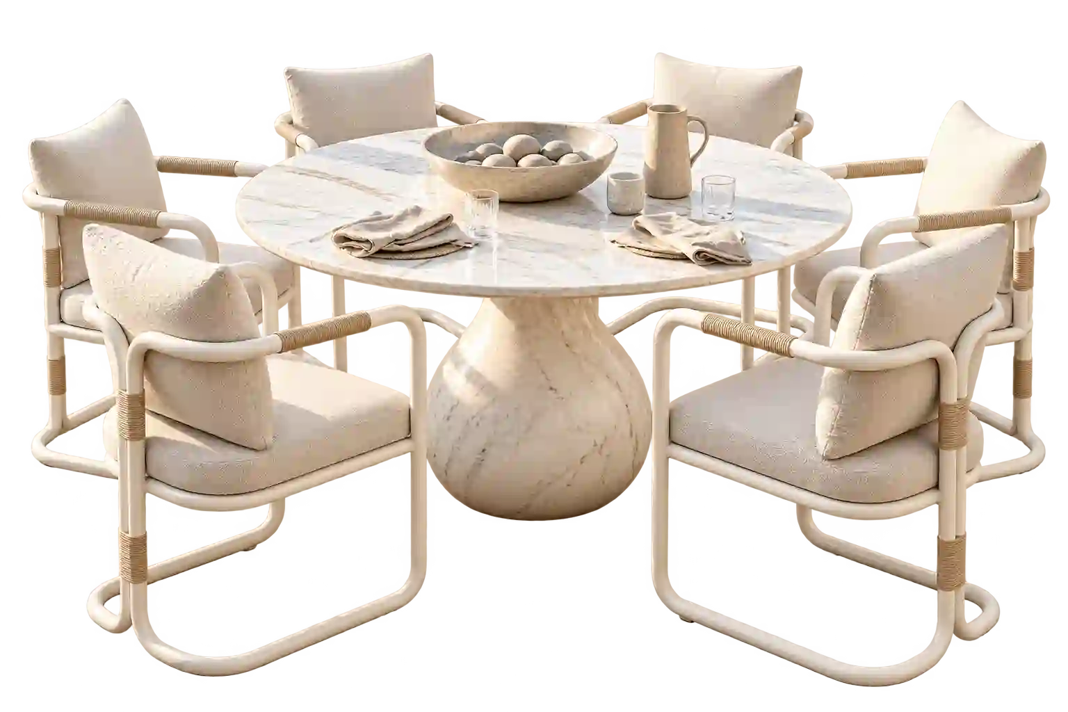 White and gold dining table set.