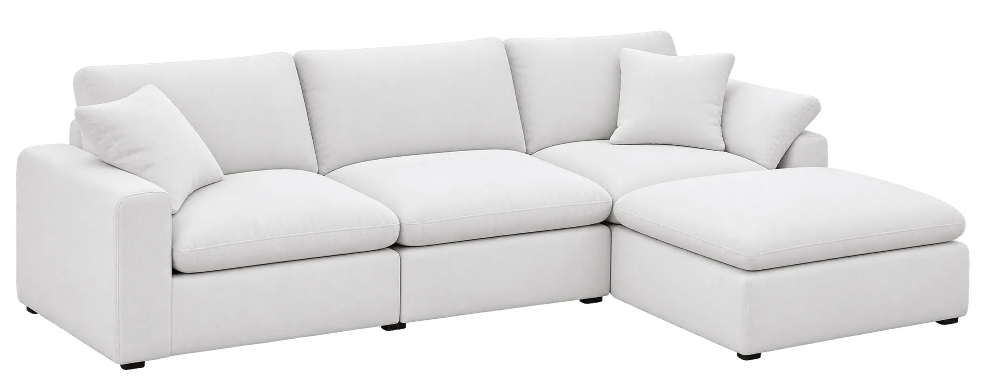 White L-shaped sectional sofa with wide seats and square arms.