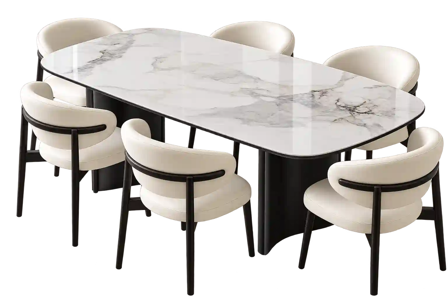 White rectangular dining table set from Dining Table Suppliers in Qatar.